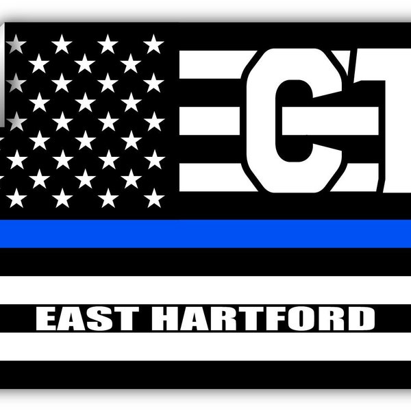 East Hartford CT Connecticut Hartford County Thin Blue Line Stealthy USA Flag Honoring Law Enforcement Decal Sticker 3M Vinyl 3" x 5"