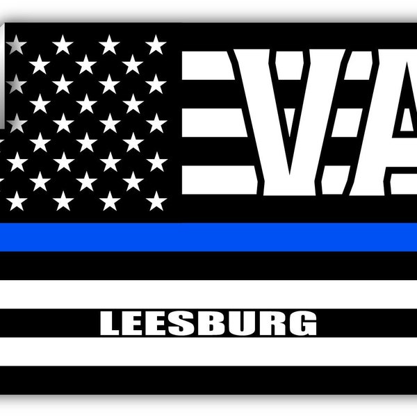 Leesburg VA Virginia Loudoun County Thin Blue Line Stealthy USA Flag Honoring Law Enforcement Decal Sticker 3M Vinyl 3" x 5"