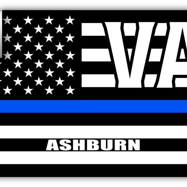 Ashburn VA Virginia Loudoun County Thin Blue Line Stealthy USA Flag Honoring Law Enforcement Decal Sticker 3M Vinyl 3" x 5"