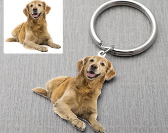 Custom Pet Photo Keychain, Personalized Dog Memorial Gift