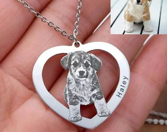 Custom Handmade Pet Portrait Necklace• Personalized Pet Photo Necklace• Pet Lover Gift• Personalized Cat Dog Name• Pet Memorial Gift Jewelry