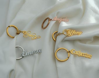 35+ Font Styles Customized Keyring Stainless Steel Name Personalized Letter Silver Rose Gold Keychain Gift for her him mom gf bf couples kid