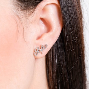 1 Pair of Custom Name Earrings, Minimalist Earrings, Personalized Earring, Personalized Jewelry, Stud Earring, Name Earring, Gift for Her