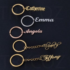 20 estilos de fonte chaveiro personalizado nome de aço inoxidável carta personalizada prata rosa ouro chaveiro presente para ela ele mãe gf bf casais criança