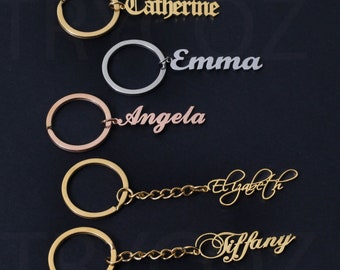 20 Font Styles Customized Keyring Stainless Steel Name Personalized Letter Silver Rose Gold Keychain Gift for her him mom gf bf couples kid