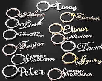 20 Font Styles Customized Keyring Stainless Steel Name Personalized Letter Silver Rose Gold Keychain Gift for her him mom gf bf couples kid