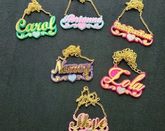 Kids Custom  Baby Name Color Necklaces Women Child Birthday Gifts for daughter Personalized Nameplates Acrylic laser Cut Jewelry Blue Pink