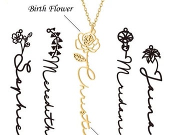 Personalized Birth Flower Name Necklace, Dainty Custom Jewelry