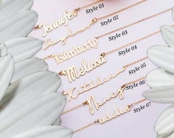 Customized Stainless Steel Name Necklace Personalized Letter Rose Gold Silver Pendant Gift for her him mom gf bf couples kid