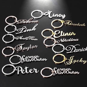 Llavero personalizado de acero inoxidable con 20 estilos de fuente, nombre, letra personalizada, plata, oro rosa, regalo para ella, él, mamá, novia, novio, pareja, niño