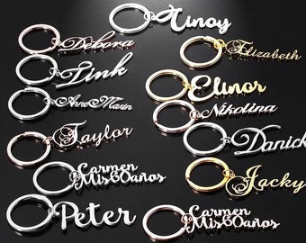 20 Font Styles Customized Keyring Stainless Steel Name Personalized Letter Silver Rose Gold Keychain Gift for her him mom gf bf couples kid