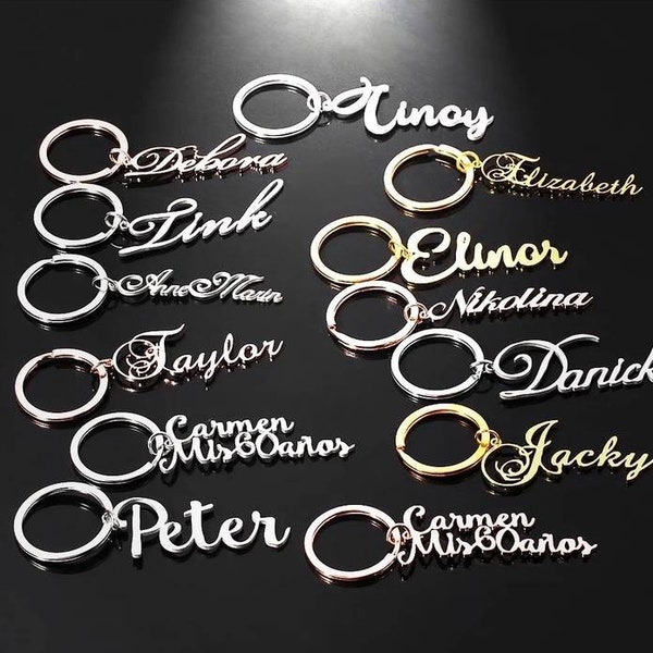 20 Font Styles Customized Keyring Stainless Steel Name Personalized Letter Silver Rose Gold Keychain Gift for her him mom gf bf couples kid