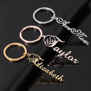 20 estilos de fuente Llavero personalizado Nombre de acero inoxidable Carta personalizada Plata Rosa Oro Llavero Regalo para ella él mamá gf bf parejas niño
