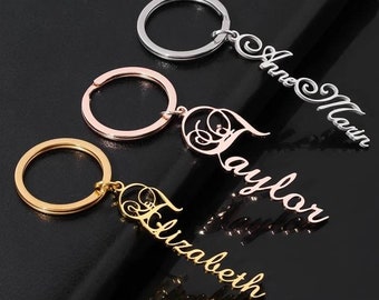 20 Font Styles Customized Keyring Stainless Steel Name Personalized Letter Silver Rose Gold Keychain Gift for her him mom gf bf couples kid