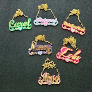 Bebé personalizado niños color nombre collares mujeres niño personalizado placa de identificación acrílico corte láser joyería azul rosa regalos de cumpleaños para hija hijo