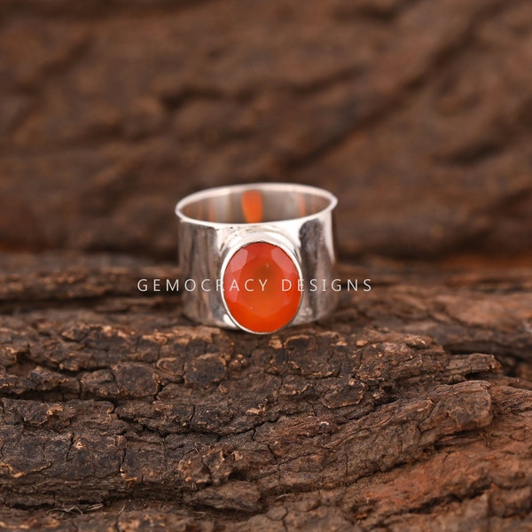 Size 10 Carnelian .925 Solid Sterling Silver Ring Orange Gemstone Jewelry Gift
