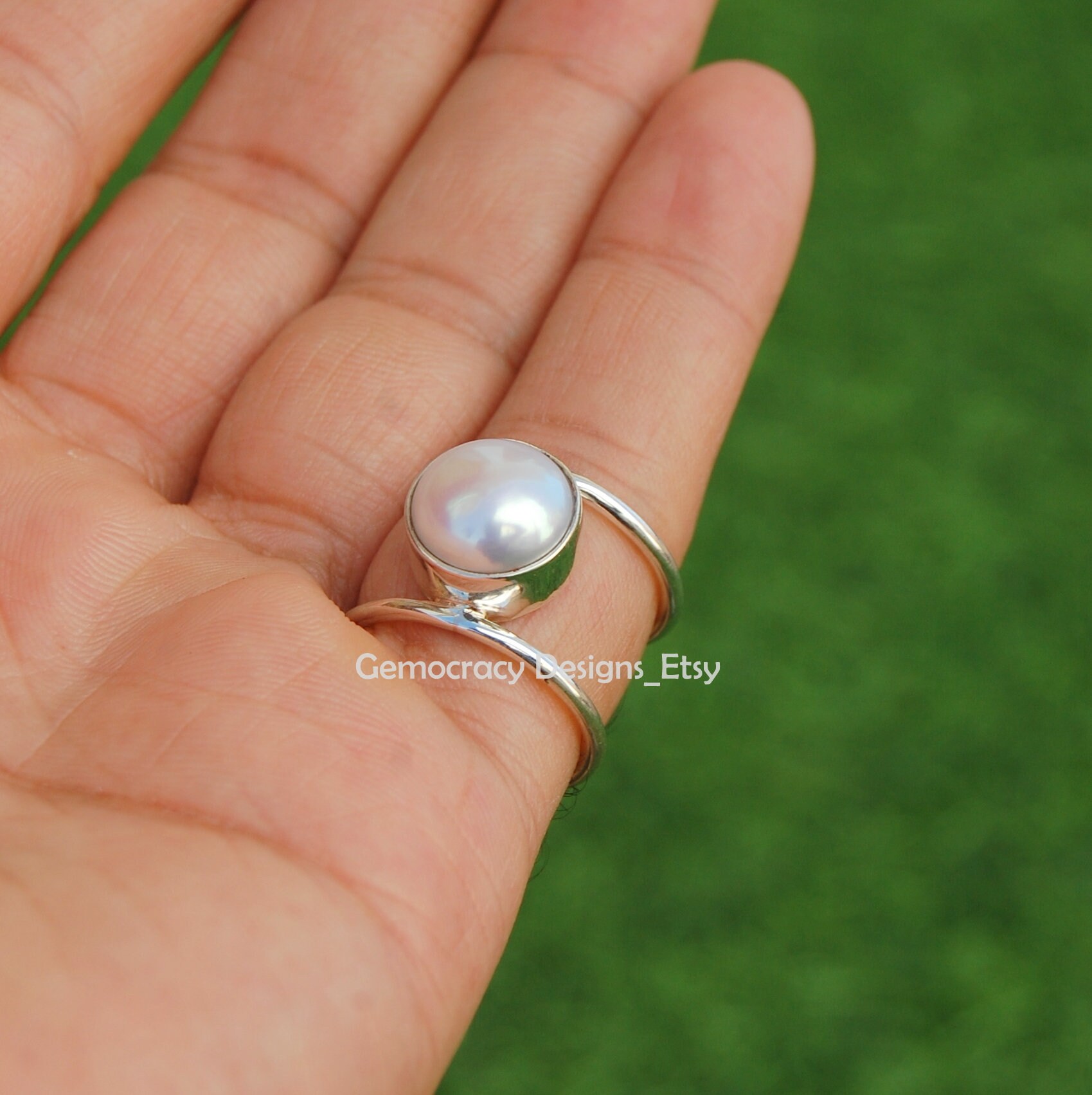 12mm Natural White South Sea Pearl Ring 925 Silver Pearl Ring