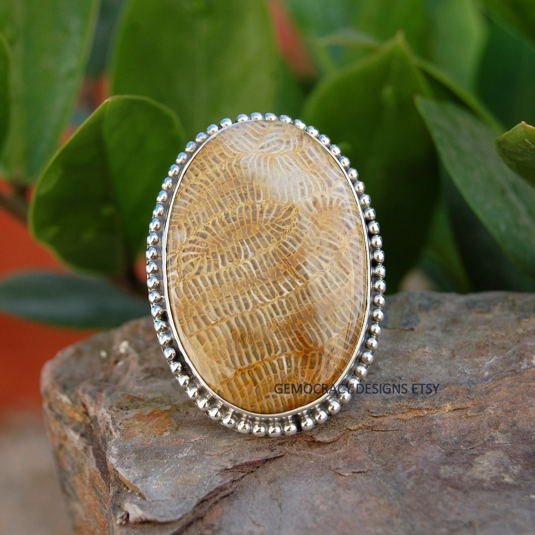 Coral Fossil Ring 925 Sterling Silver Ring Coral Fossil Etsy UK