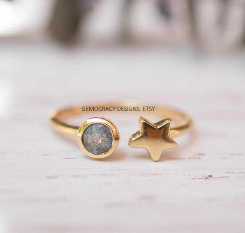 Minimalist Ring 18K Gold Plated Ring Star Ring Adjustable Ring 925 Sterling Silver Ring Blue Labradorite Ring Labradorite Star Ring