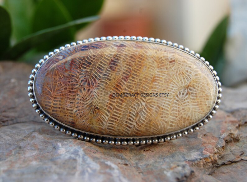 Coral Fossil Cocktail Ring Ball Border Ring Bohemian Ring Gift Ring Coral Fossil Gigantic Ring 925 Sterling Silver Ring Statement Ring