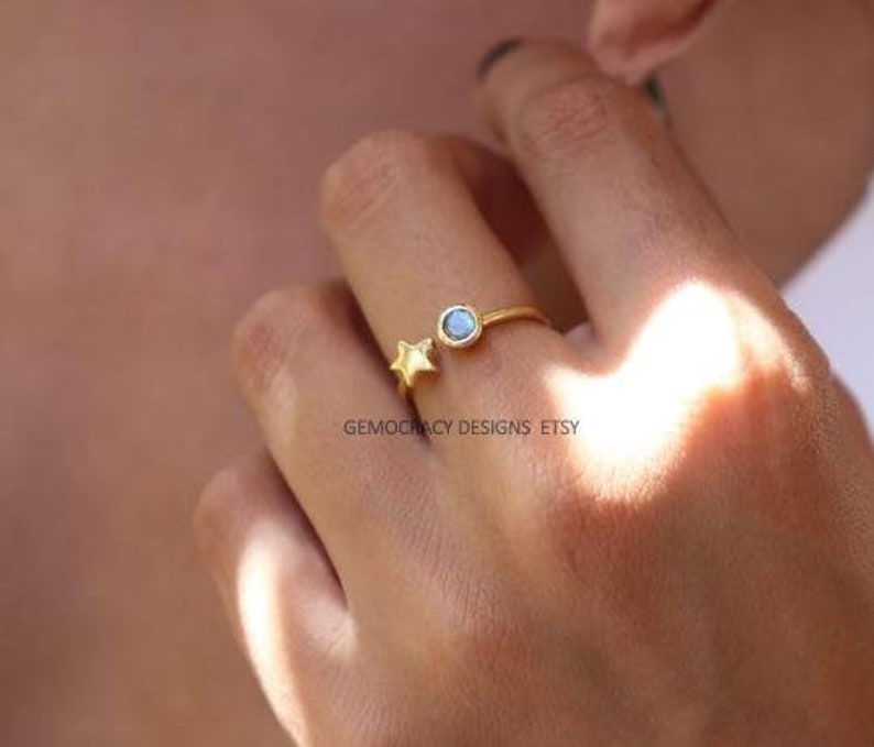 Minimalist Ring 18K Gold Plated Ring Star Ring Adjustable Ring 925 Sterling Silver Ring Blue Labradorite Ring Labradorite Star Ring