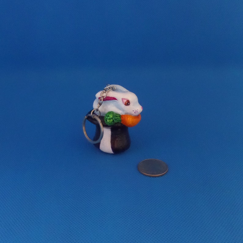Handmade Polymer Clay Keychain Rabbit Out of a Hat Keychain Fun Art Gift Sculpture