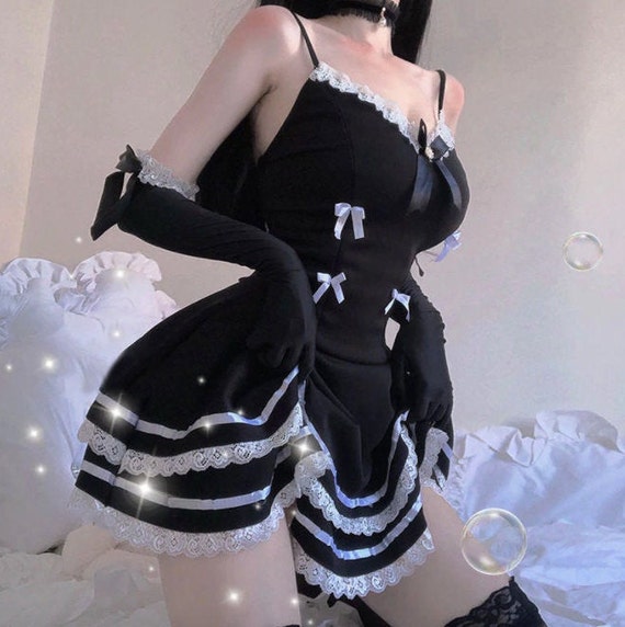 SEXY Anime Maid Servant Costume French Cosplay Uniform Bow - Etsy