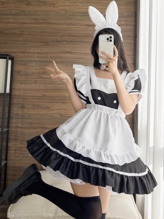 RAINDEWLL Womens French Outfit Anime Cosplay Maid Costume Apron Dress with  Headband Medium Black  Amazonin Toys  Games