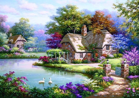 Bits and Pieces Jigsaw Puzzle Village Lake 1500 Pieces