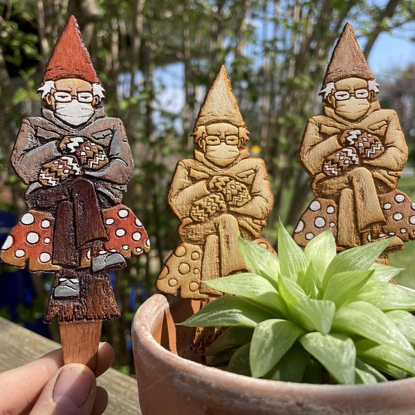 Bern in a Fern - Grumpy Bernie Garden Gnome Plant Stake - Handmade in MD