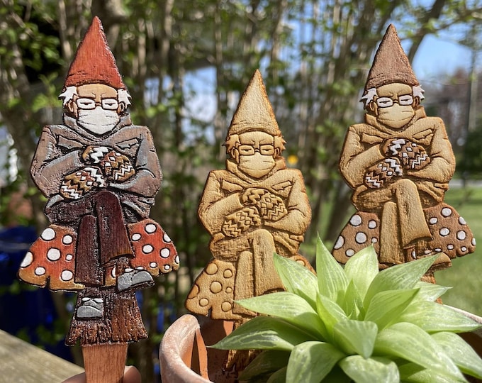 Bern in a Fern - Grumpy Bernie Garden Gnome Plant Stake - Handmade in MD