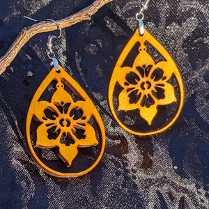 Handmade Baltic Birch Flower Earrings: Laser Cut, Hypoallergenic