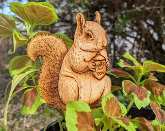 Squirrel Plant Pal Stake: Engraved Baltic Birch, Valentine&#39;s Gift