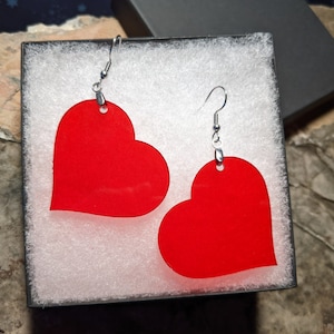 Acrylic red heart earrings - valentines earrings - lightweight and stylish earrings dangle