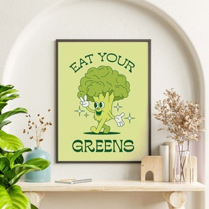 Broccoli, "Eat your greens" digital printable poster, wall art print, kitchen wall art, kitchen decor, kitchen decoration, vegan, vegetarian