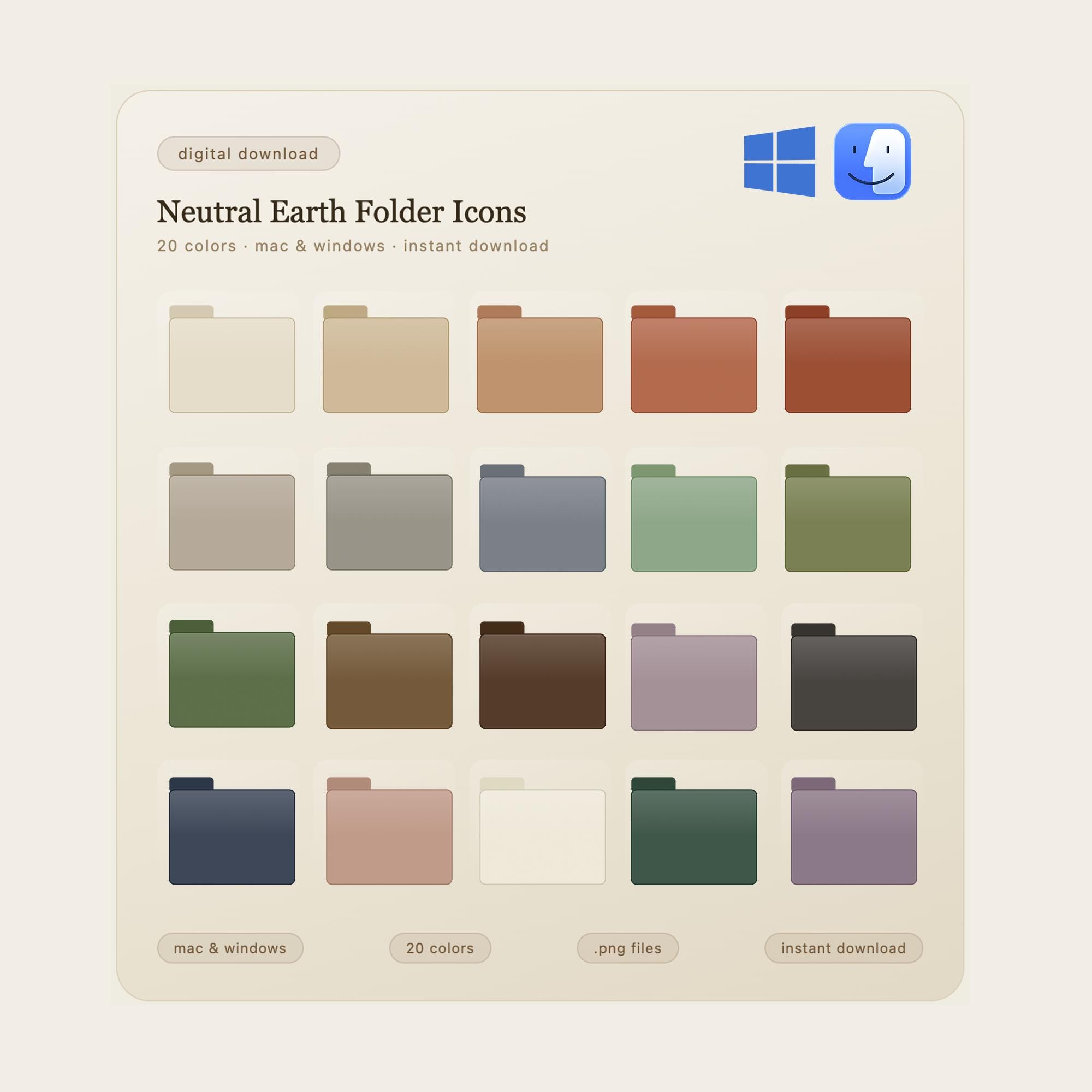 Neutral Earth Mac & Windows Folder Icons | 20 Color Folder Icons ...