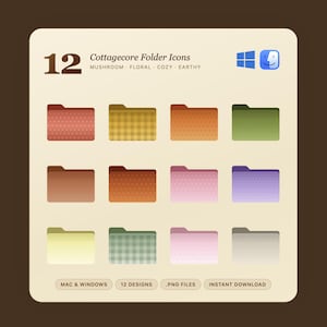 12 Cottagecore Folder Icons | Mushroom Floral Desktop Icons | Aesthetic Mac and Windows Folders | Cozy Earthy Icons | Instant Download