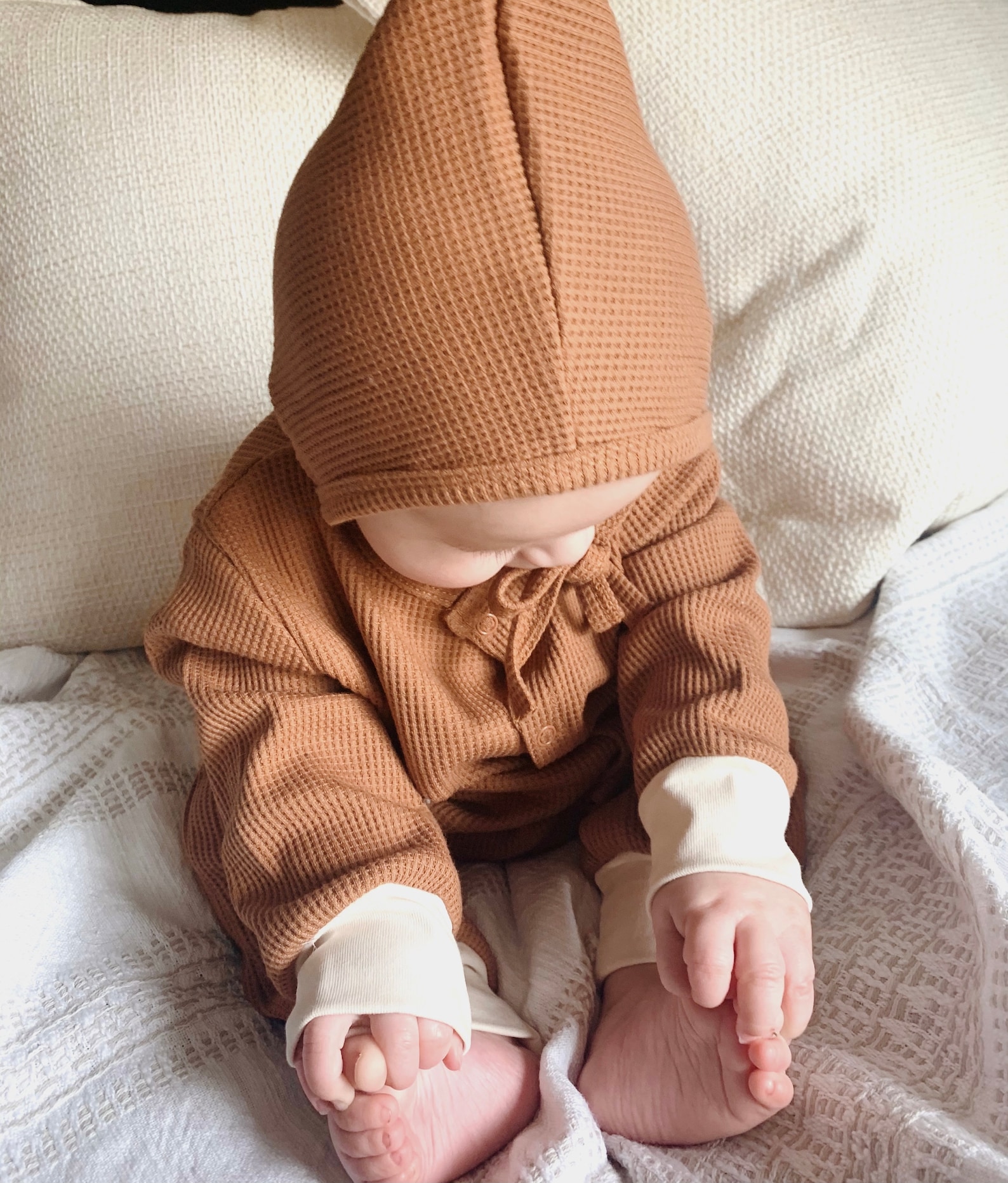 Waffle knit onesie with matching Etsy
