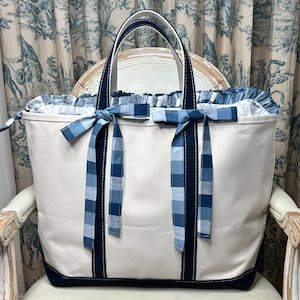 Custom Boat and Tote Insert Liner Nautical Sail Boat Plaid Mini, Small, Medium, Large, X-Large (Tote is Not Included)