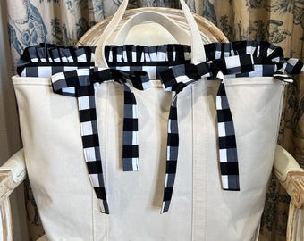 Black and White Check Plaid Tote Insert Liner: Handmade Fabric Organizer