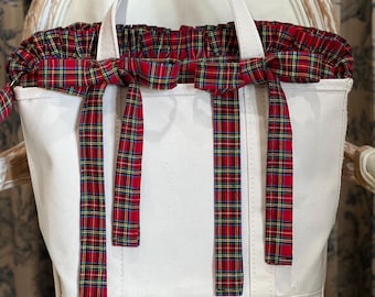 Red Plaid Tote Insert Liner: Handmade Organizer for Boat & Tote