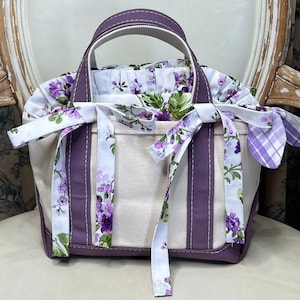 Custom Tie Boat and Tote Insert Liner White Purple Floral Plaid Mini, Small, Medium, Large, X-Large (Tote is Not Included)