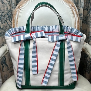 Custom Boat and Tote Insert Liner Nautical White Blue Stripe Mini, Small, Medium, Large, X-Large (Tote is Not Included)