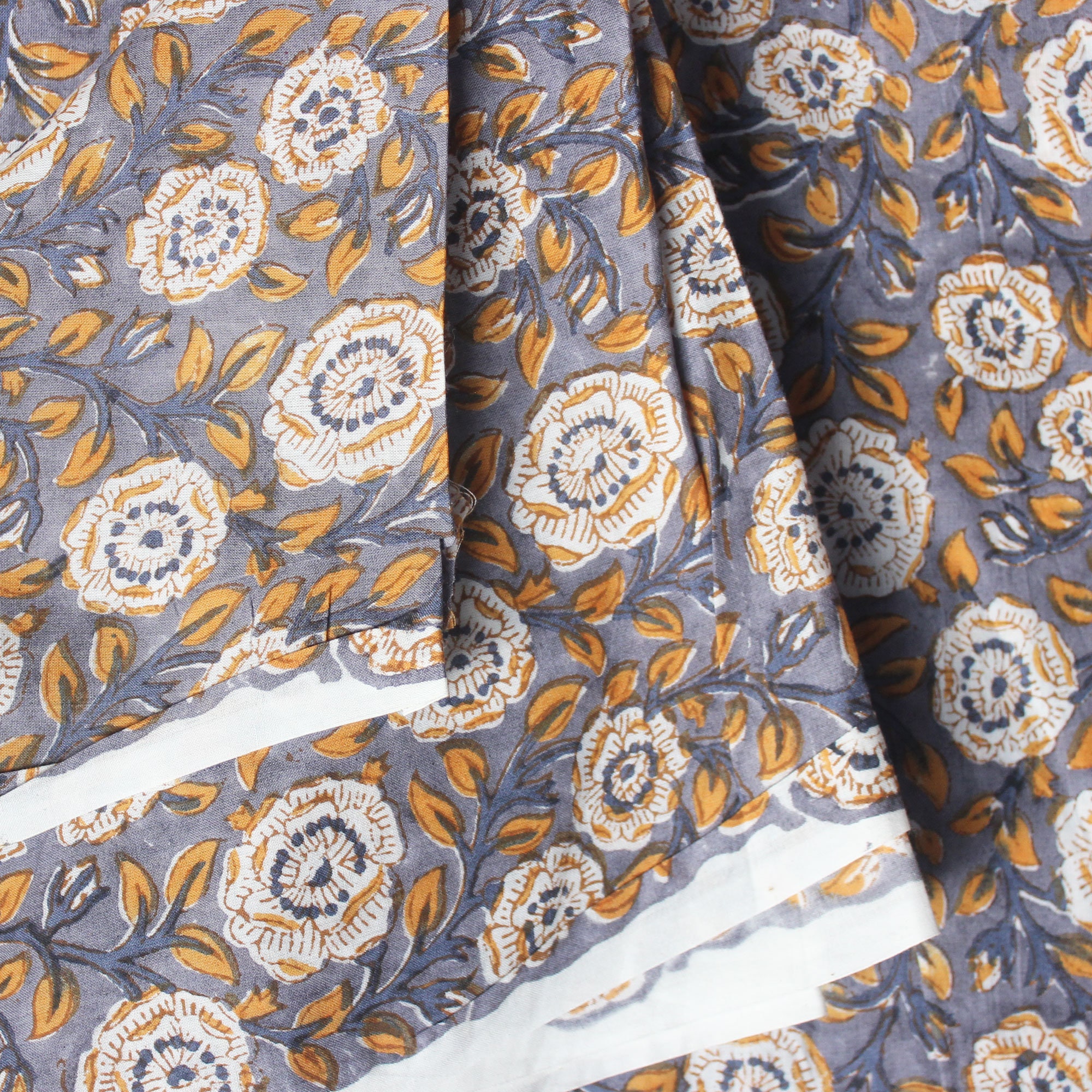 Grey Floral Indian Cotton Block print Fabric by Yard for women Etsy
