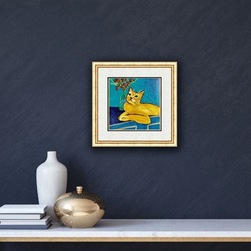 Cat Painting Animal Original shops Art Square Small Painting Oil On Canvas Board 10 by 10” by Lina Balestie