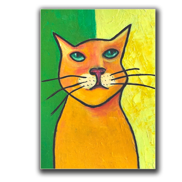 Cat Painting Funny Pet Portrait Original Art Small Artwork