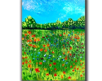 Wildflowers Painting Floral Original Art Meadow Painting Small Artwork Oil On Canvas Board 10x8in by Lina Balestie