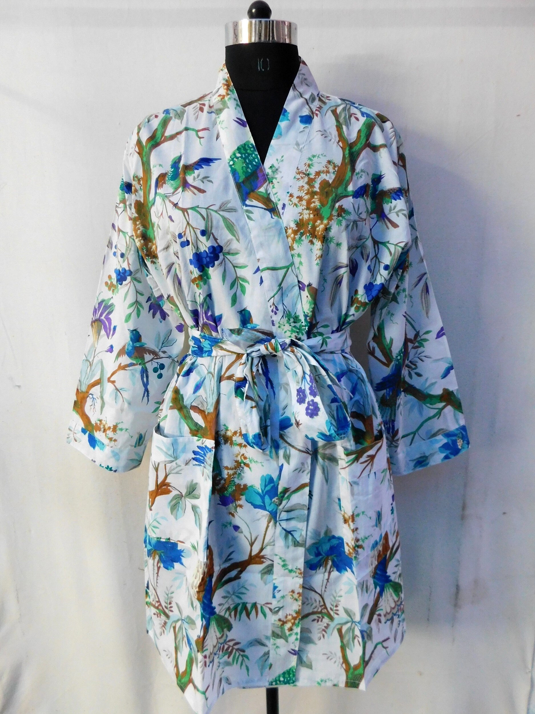 Hand printed cotton kimono dressing gown boho sleepwear top Etsy