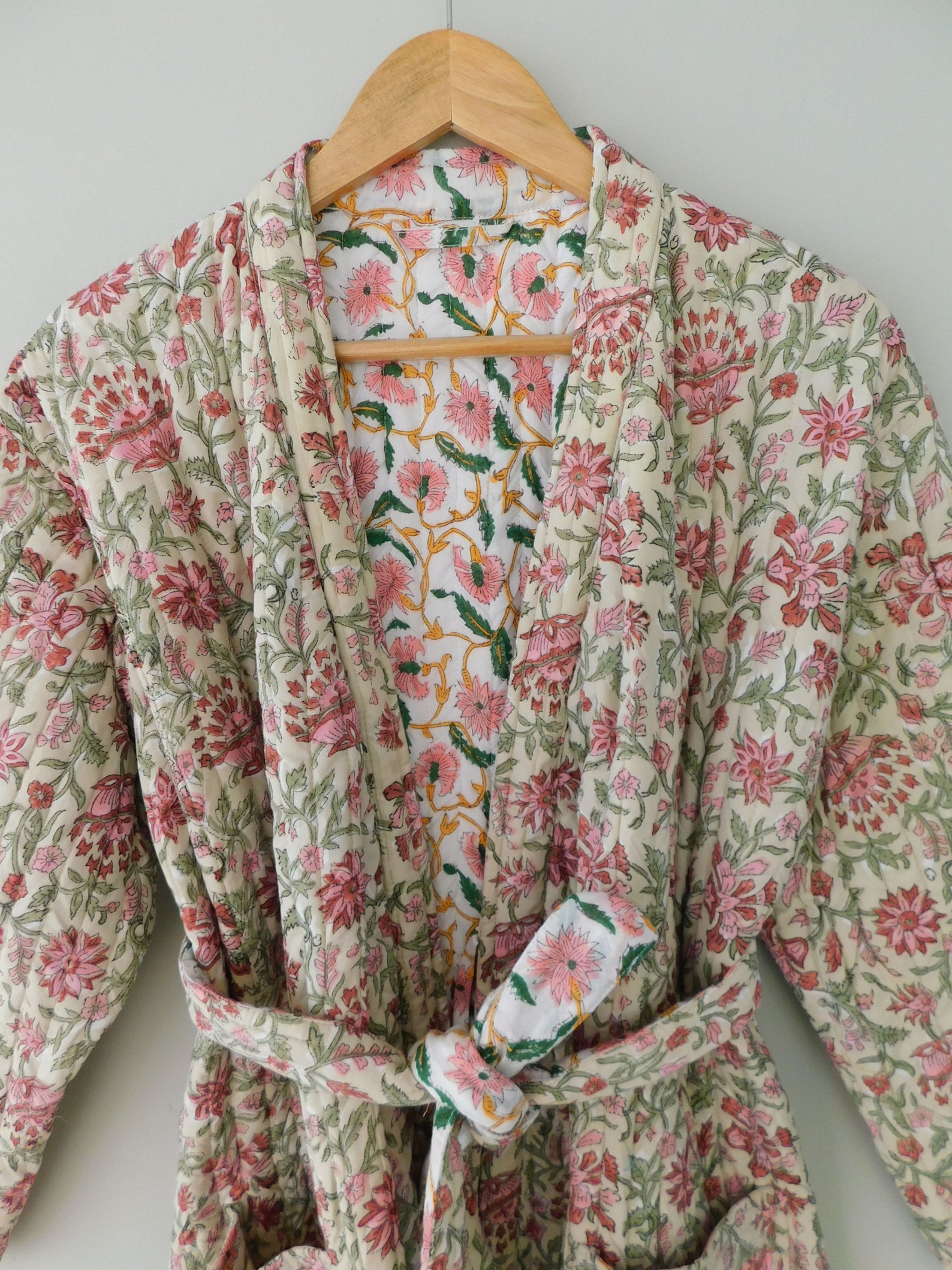 Kimono acolchado de algodón indio bata caliente de dama de Etsy