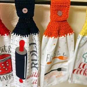 Hanging Dish Towel Cooking Themed, Crochet Hanging Kitchen Towel, Knit Hanging Hand Towel, Kitchen Gifts, Yellow, Red, Navy Blue, Orange